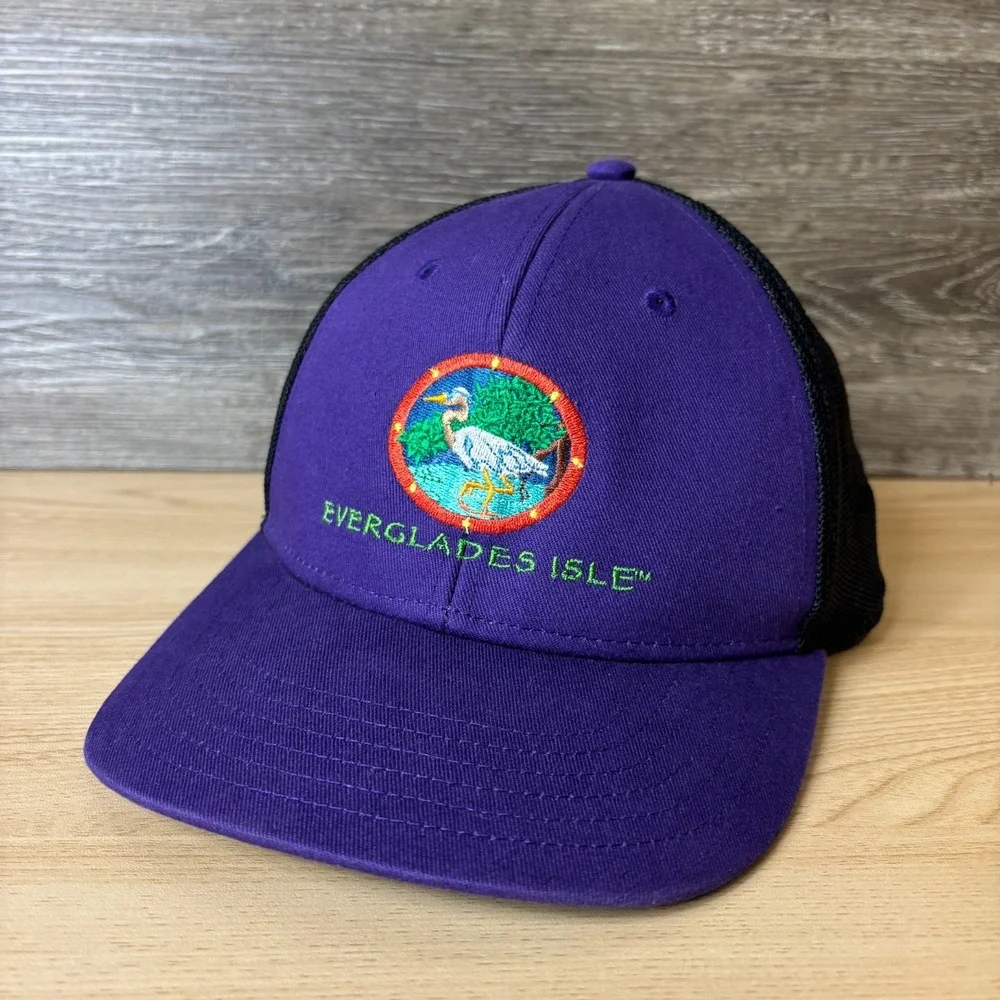 Everglades Isle Hat Cap Snap Back Purple Black Adjustable Mens